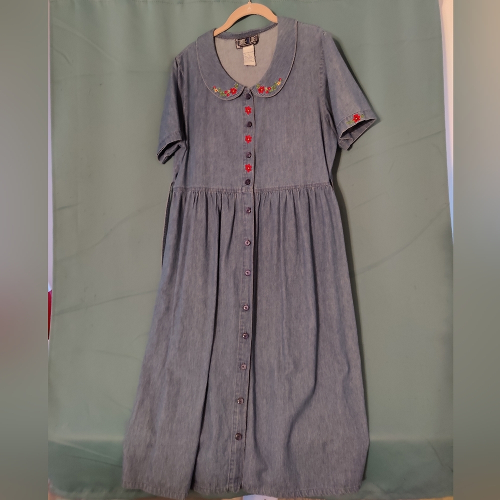 Vintage "True Blue" Button-Down Denim Maxi Dress